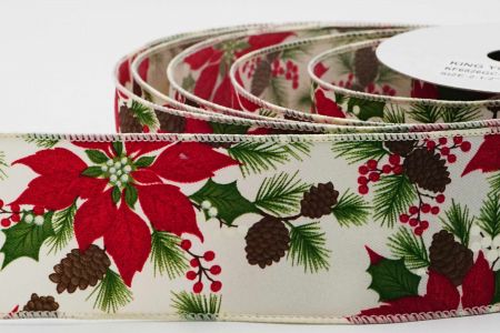 Exquisite Poinsettia Wired Ribbon_KF6826GC-2-2_Ivory